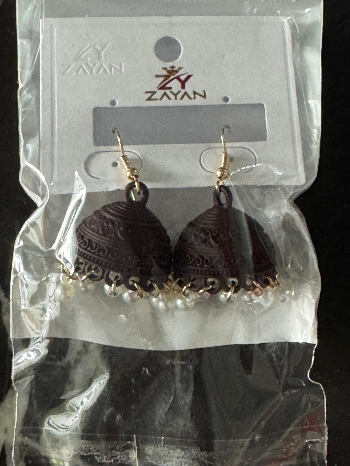 Handcrafted Brown Jhumka Earrings with Pearl Detailing – Zayan Collection