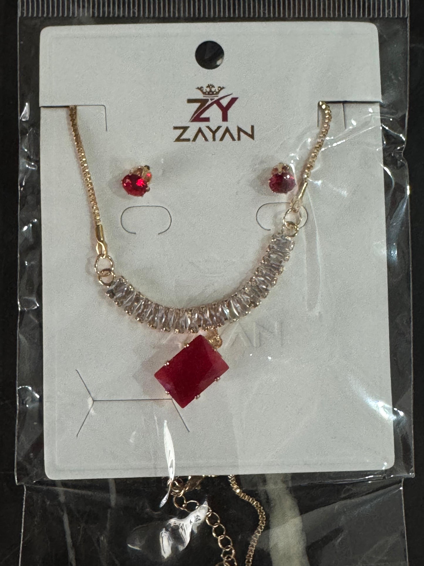 Red Gem Necklace & Stud Earrings Set – Crystal Luxe Series