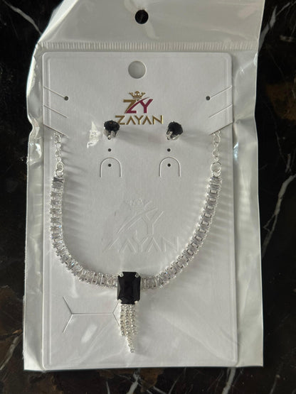 Midnight Elegance Black Stone Necklace & Earring Set – Crystal Accent Statement Jewelry