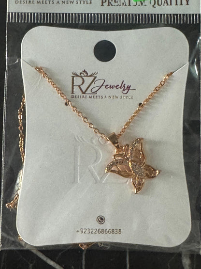 Rose Gold Floral Pendant Necklace – Elegant Crystal-Studded Design