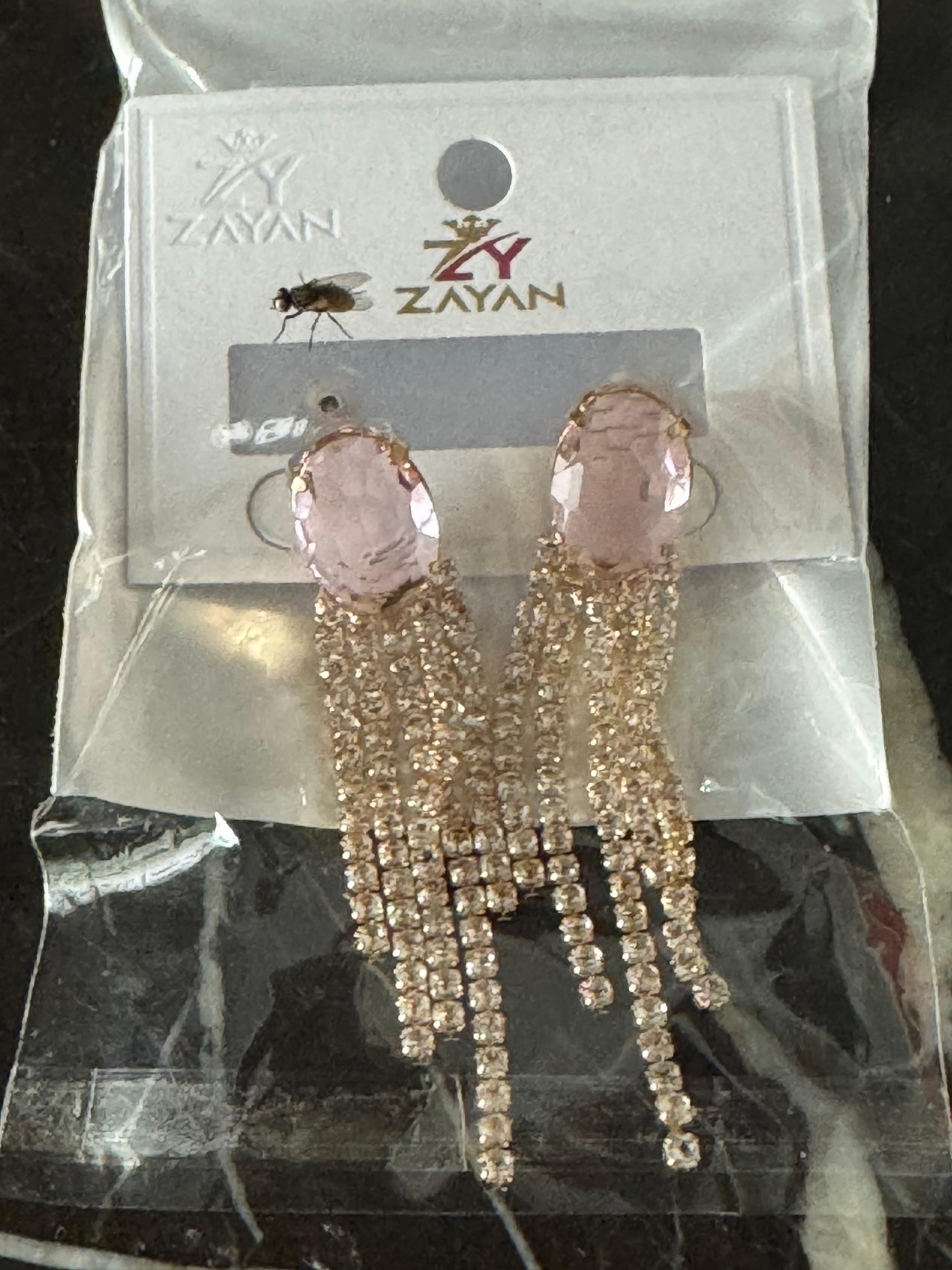 Glamorous Pink Crystal Drop Earrings with Rhinestone Tassels – Zayan Collection