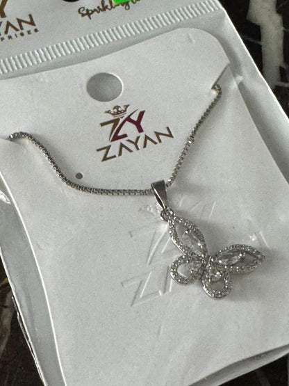 Elegant Butterfly Pendant Necklace in Silver – Zayan Sparkle Series