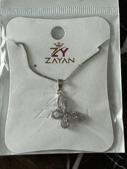 Elegant Butterfly Pendant Necklace in Silver – Zayan Sparkle Series