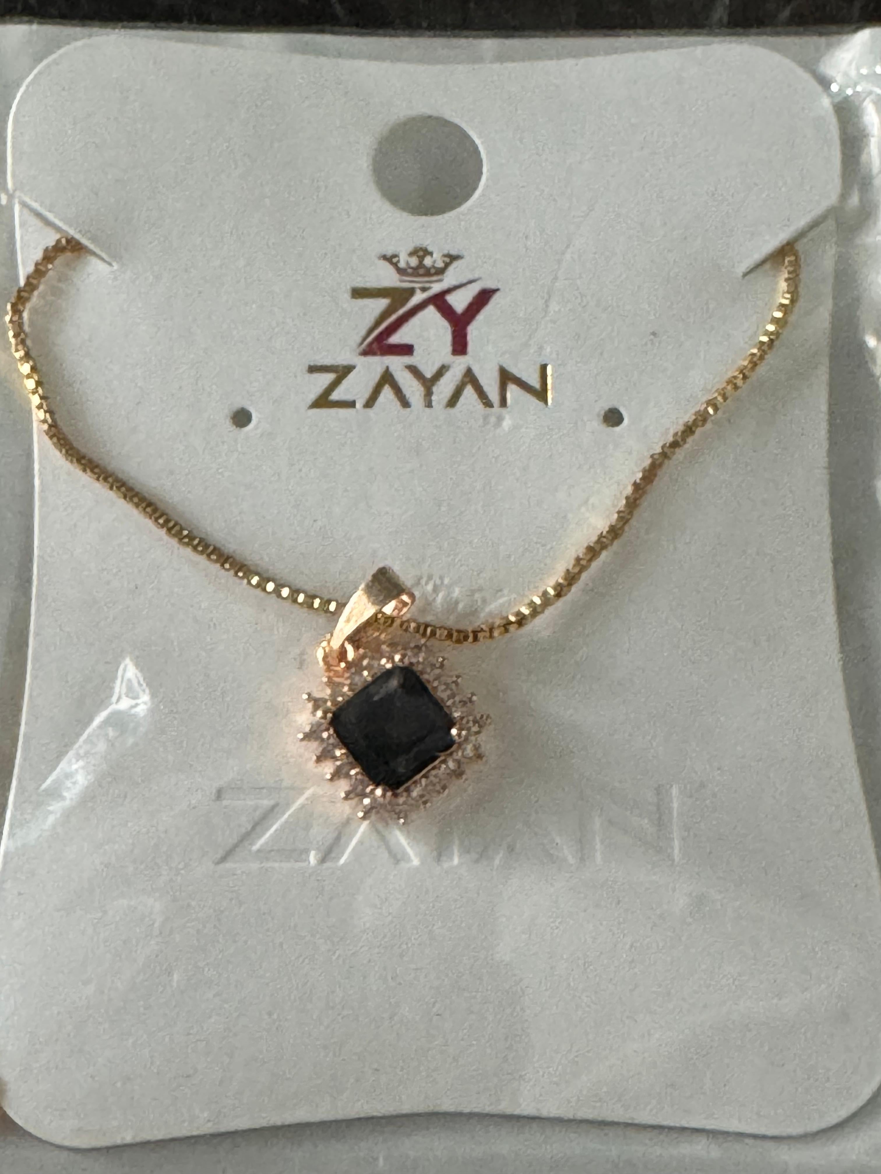 Royal Black Stone Pendant Necklace with Gold Chain – Signature