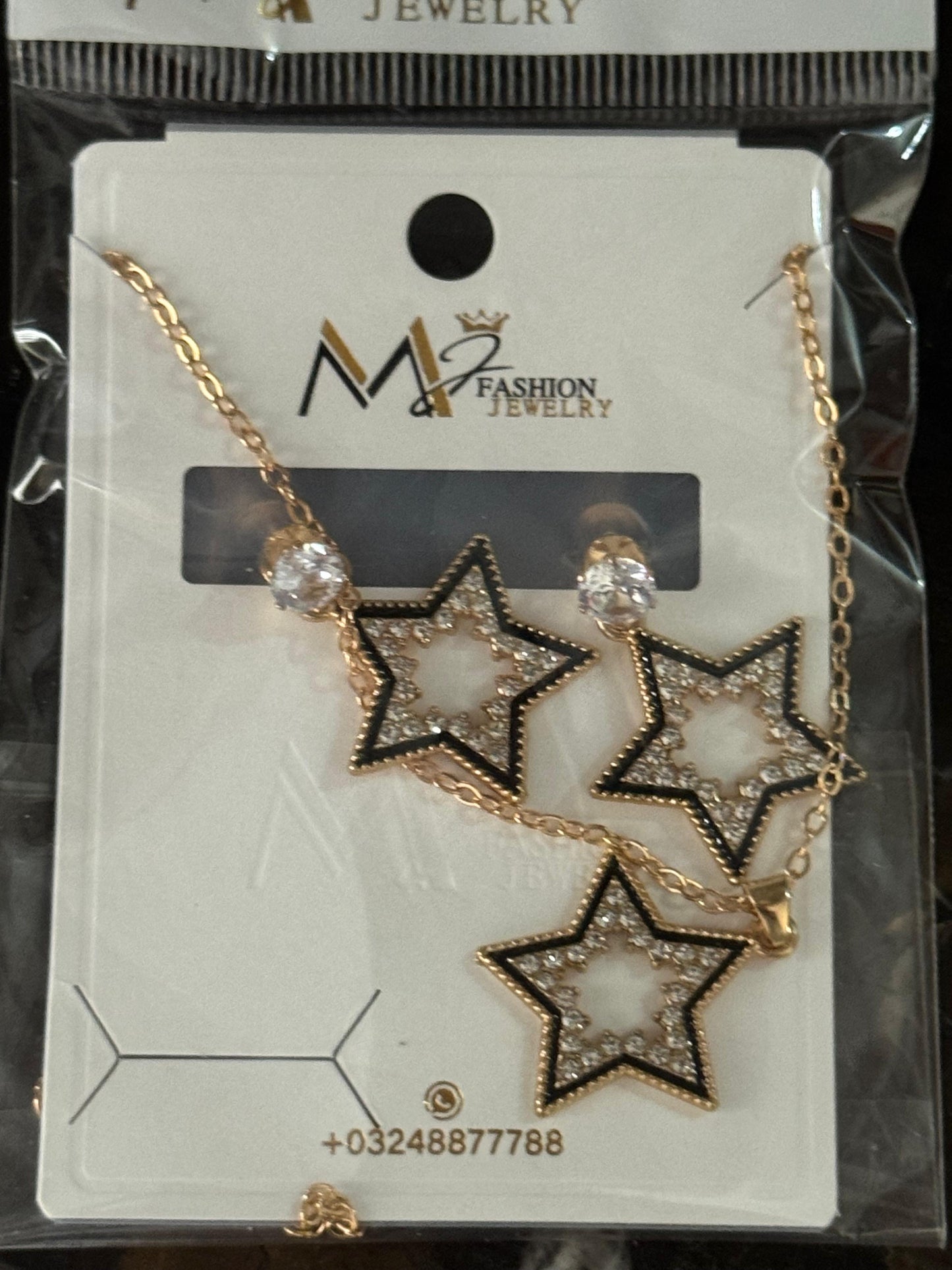 Gold Star Pendant &amp; Earrings Set with Crystal Accents – MJ Fashion Jewelry