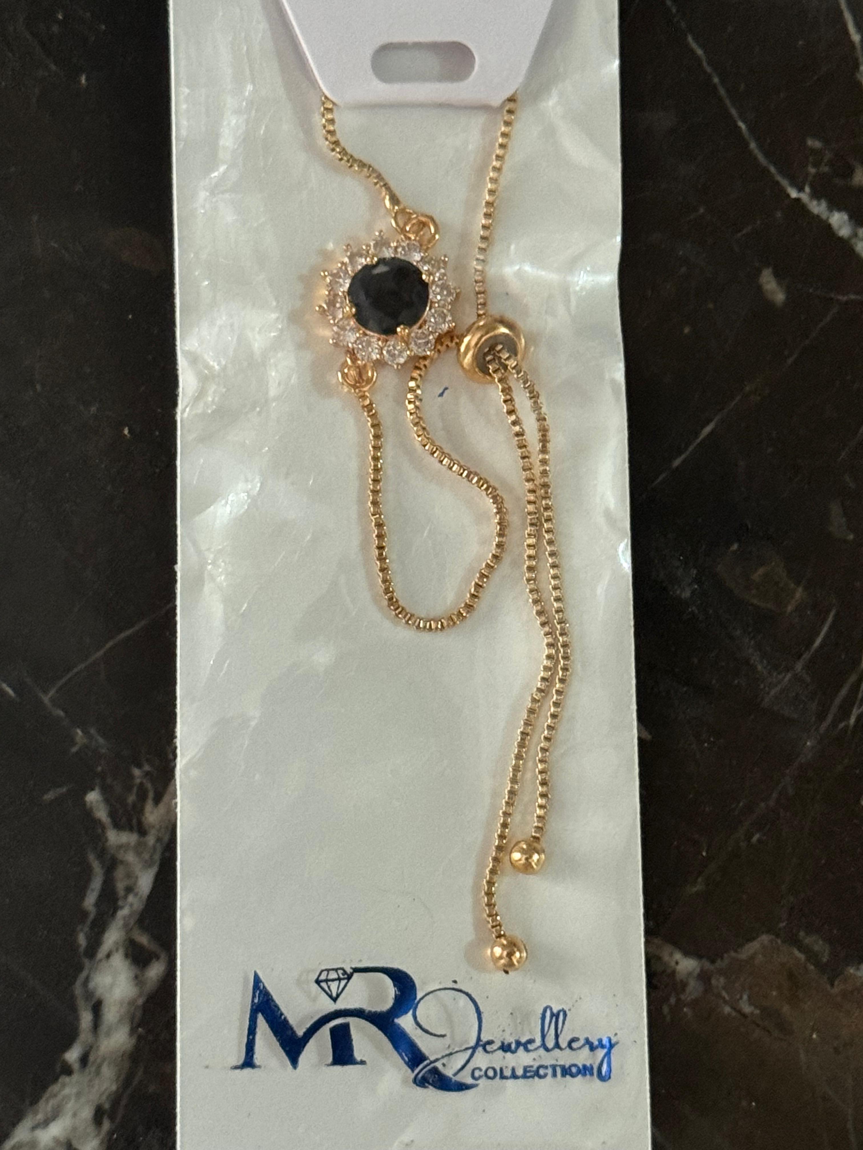 Black Stone Adjustable Bracelet with Crystal Halo – MR Jewellery Collection