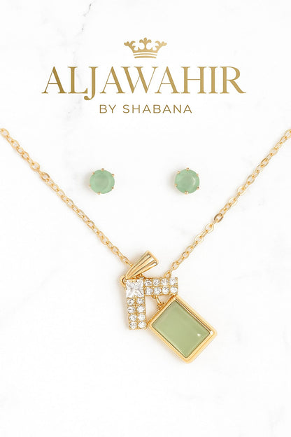 Mint Green Geometric Pendant & Stud Earrings Set – Elegance Series