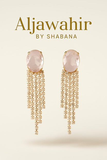 Glamorous Pink Crystal Drop Earrings with Rhinestone Tassels – Zayan Collection