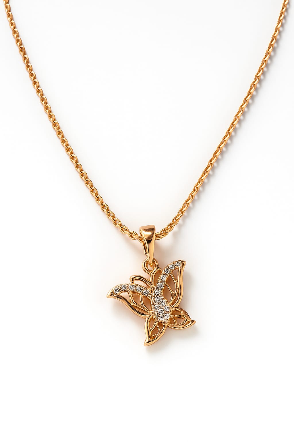 Rose Gold Floral Pendant Necklace – Elegant Crystal-Studded Design