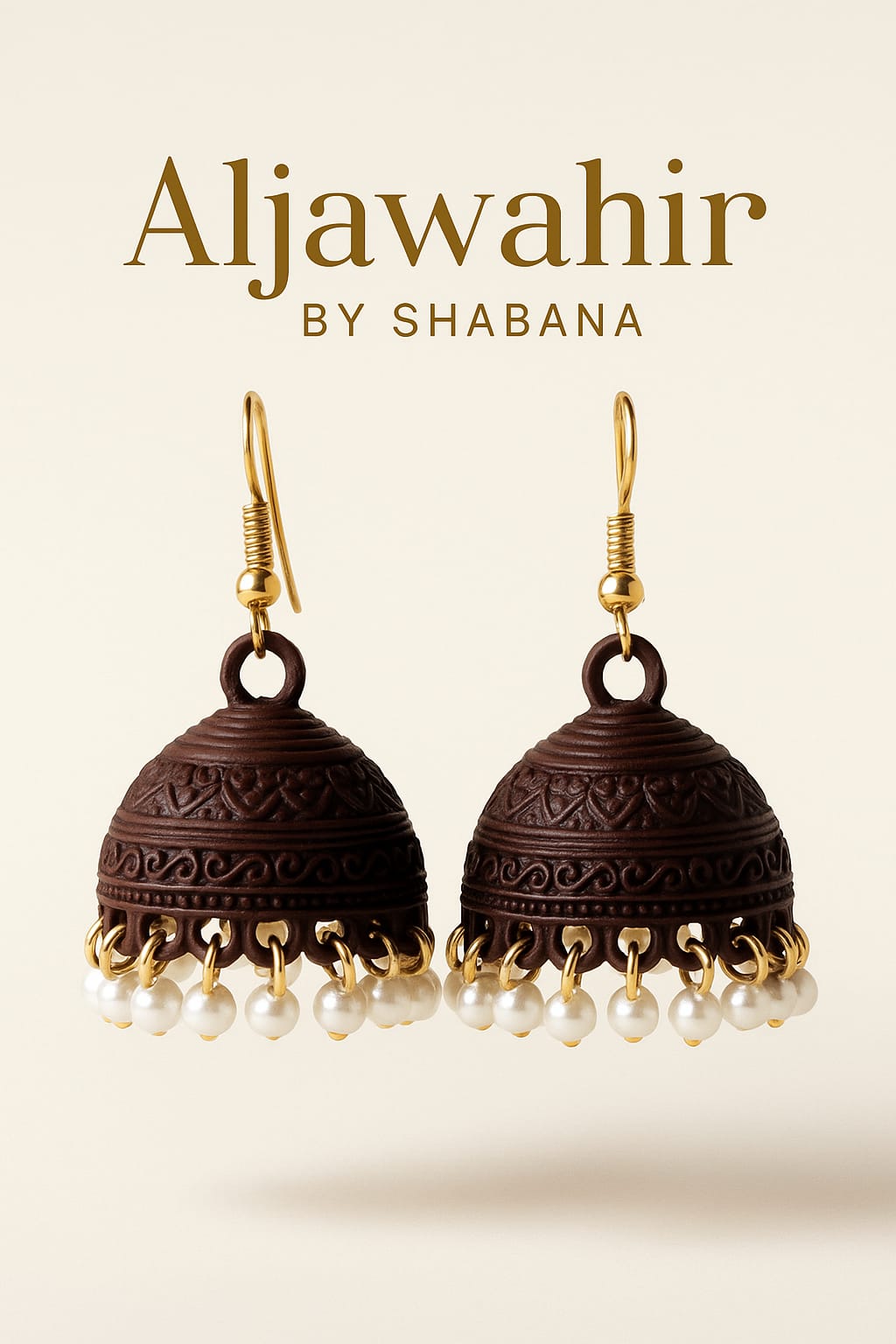 Handcrafted Brown Jhumka Earrings with Pearl Detailing – Zayan Collection