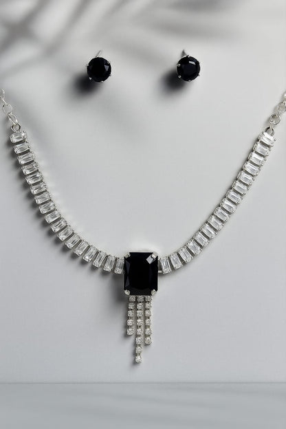 Midnight Elegance Black Stone Necklace & Earring Set – Crystal Accent Statement Jewelry