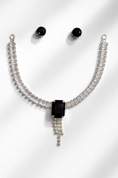 Midnight Elegance Black Stone Necklace & Earring Set – Crystal Accent Statement Jewelry