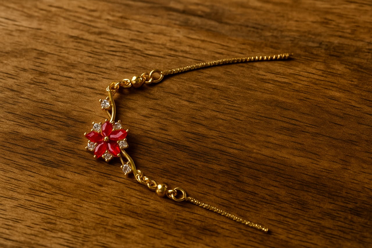 Red Floral Charm Bracelet with Crystal Accents – AI Enterprises