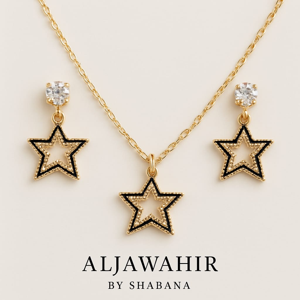 Gold Star Pendant &amp; Earrings Set with Crystal Accents – MJ Fashion Jewelry